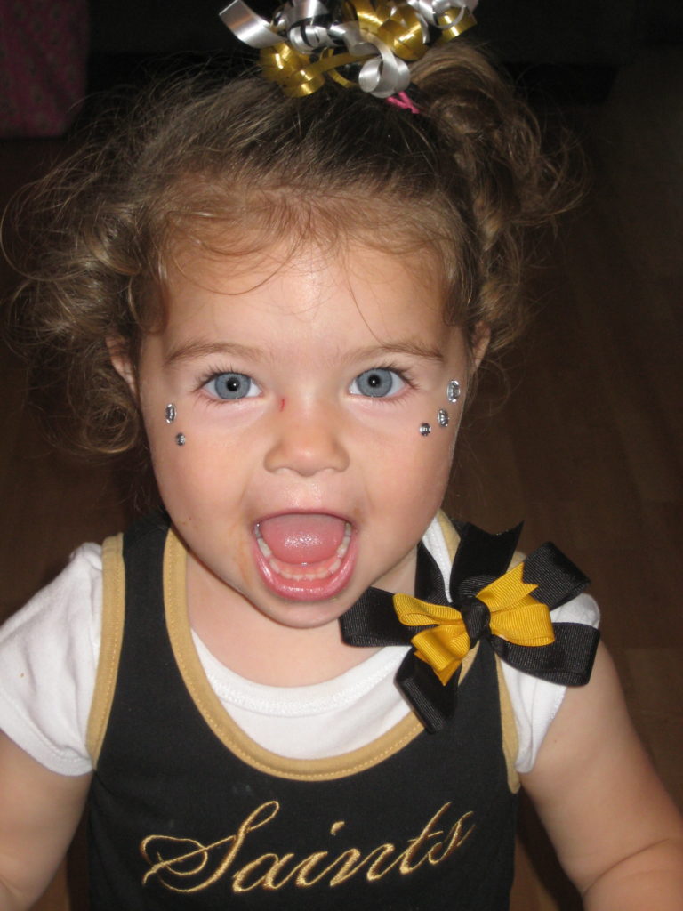 IMG_0815 Aubrie performed at her school fair this weekend as a Saints cheerleader!
